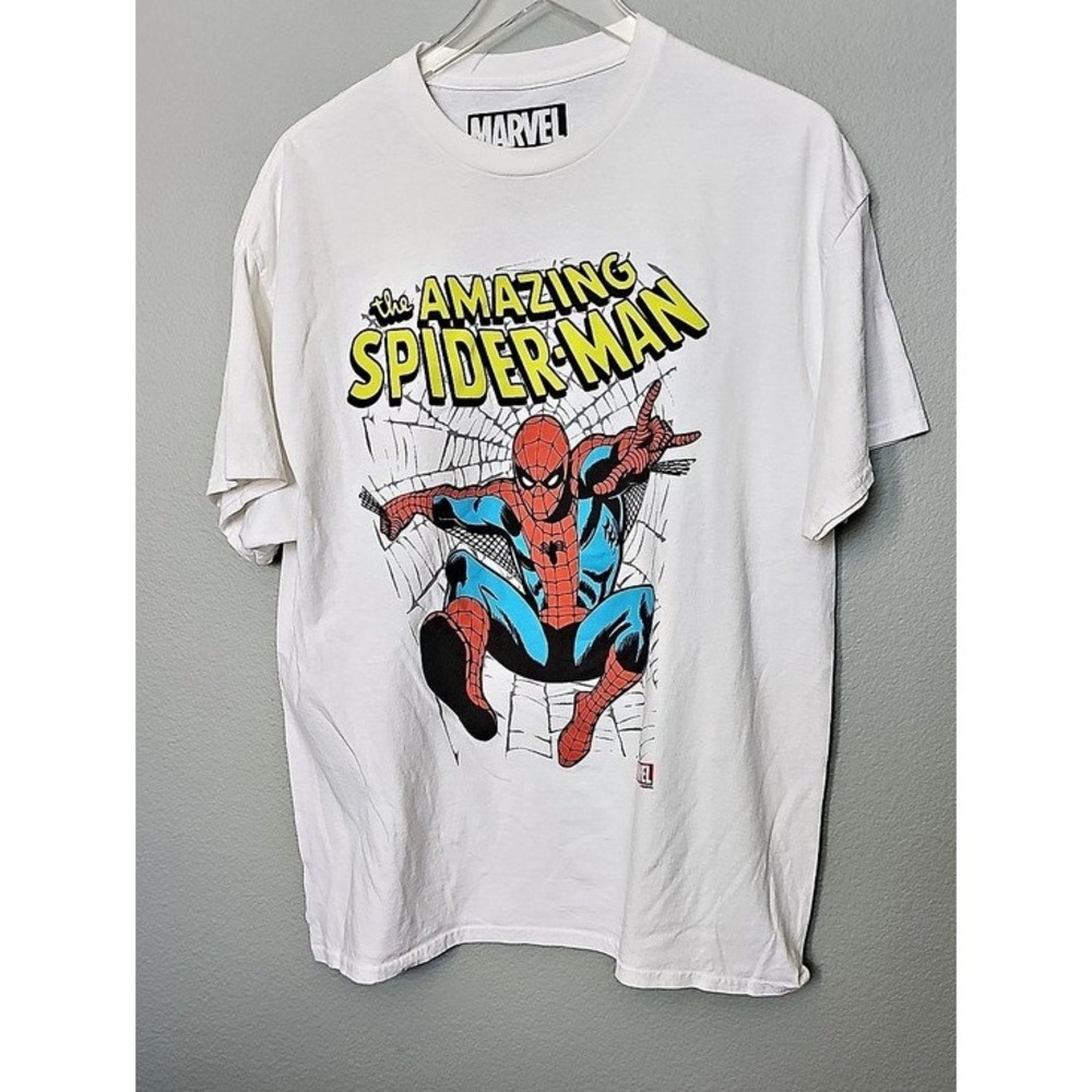 Marvel The Amazing Spider-Man Graphic Tee Vintage Comic Style XL White Cotton